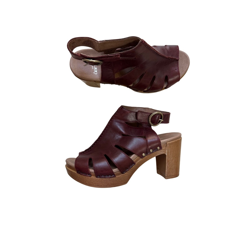 Dansko Burgundy Leather Platform Clog Sandals Size 37 3104281400 Strappy Heel